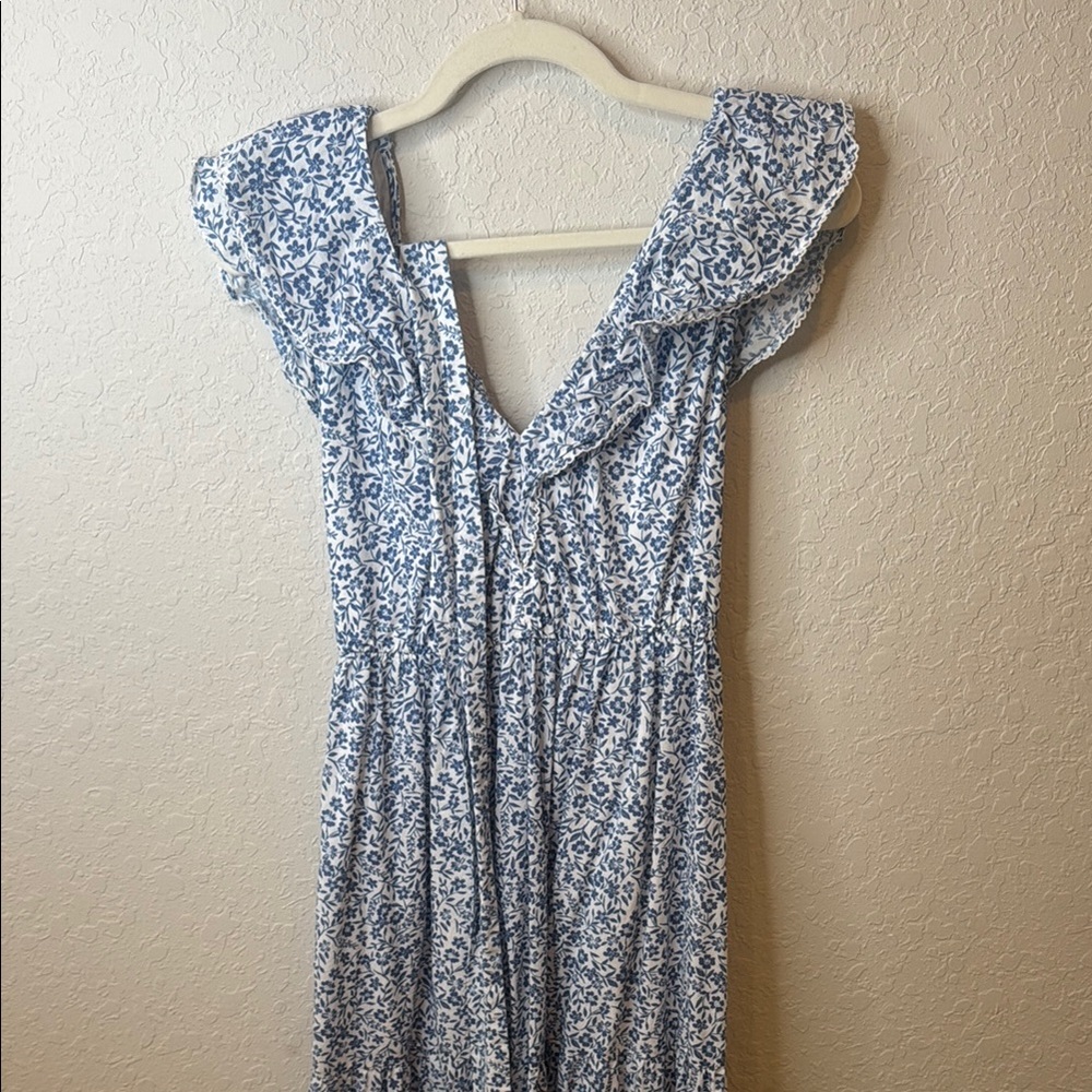Blue and White Ruffled Tiered Maxi Sundress